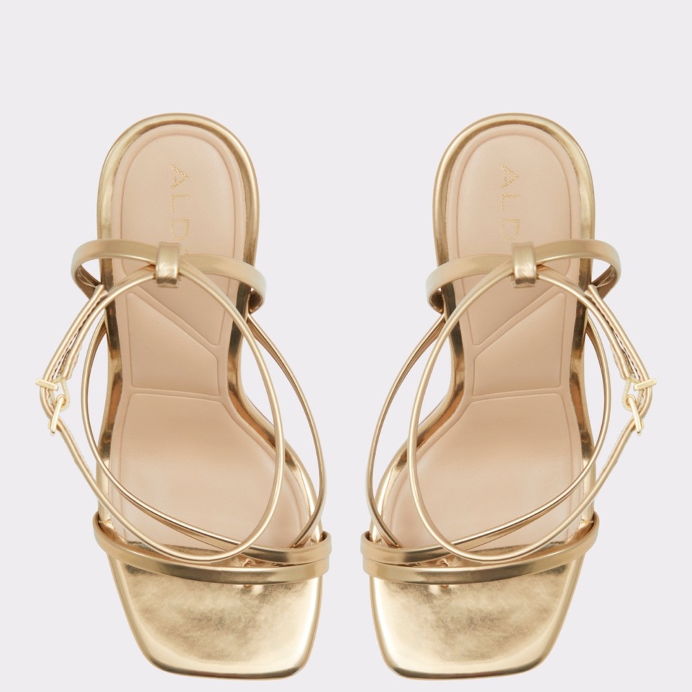 Aldo Gold Heeled Sandals with Block Heel